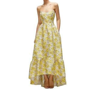 Dessy Collection Golden Yellow Strapless Cat Eye Floral Corset Gown 3148GYF